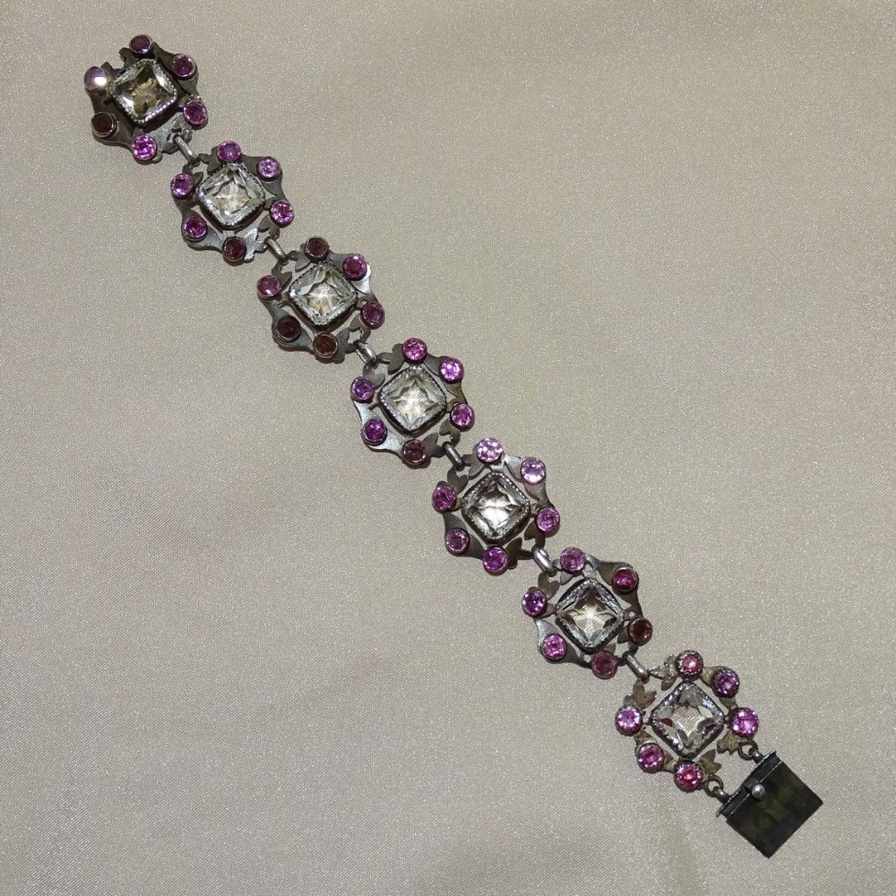 MOISSANITE WHITE SAPPHIRE & PINK CORUNDUM BRACELET